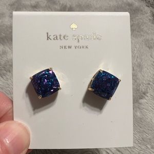 Kate Spade sparkly mini square stud. Purple.